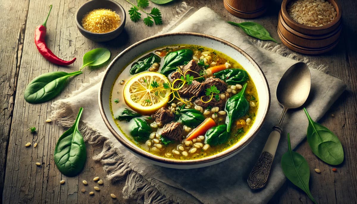 Lemony Beef, Spinach, and Barley Soup