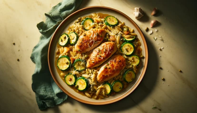 Garlic-Caper Chicken with Creamy Calabrian Zucchini & Orzo